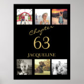 成人誕生日6写真黒金ゴールド任意の年齢 ポスター (正面)