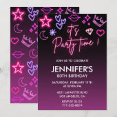 成人誕生日80歳の誕生日グリッタースパークリー 招待状 (正面/裏面)