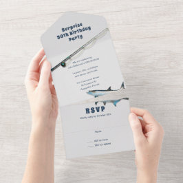 成人魚釣りをテーマにした誕生日パーティーすべて1つの請求書 オールインワン招待状