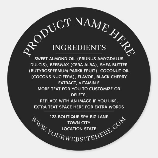 成分ラベルシンプル白黒 ラウンドシール (正面)