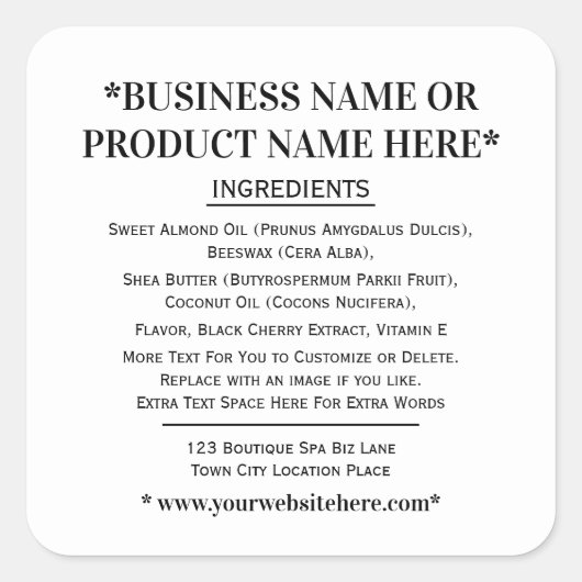 成分ラベル白黒四角 スクエアシール (正面)