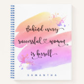 成功した女性の引用文スクリプトピンクウォーターカラーシック ノートブック (正面)