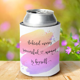 成功した女性スクリプトピンク紫の水色 缶クーラー