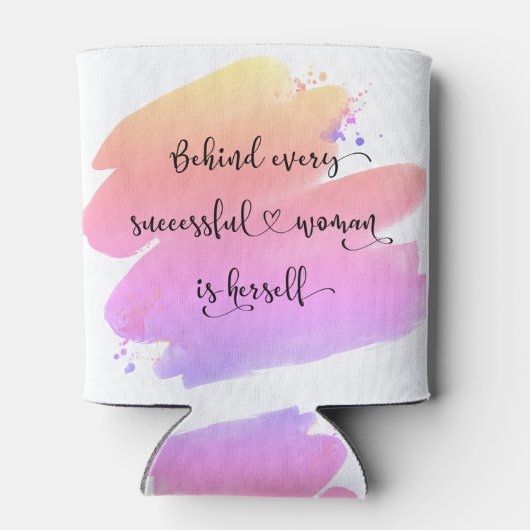 成功した女性スクリプトピンク紫の水色 缶クーラー (裏面)