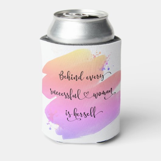 成功した女性スクリプトピンク紫の水色 缶クーラー (缶裏面)
