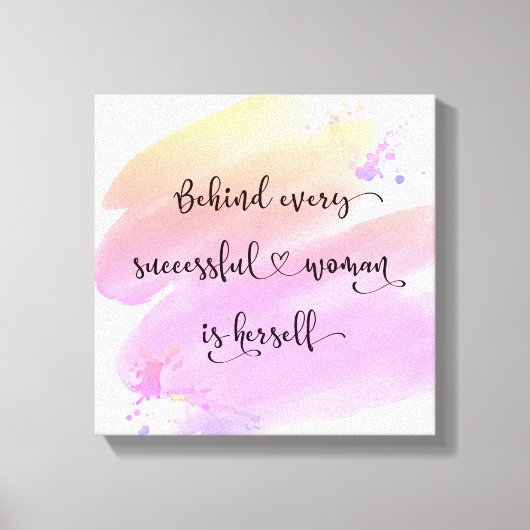 成功した女性ピンクの水の色のスクリプトタイポグラフィ キャンバスプリント (正面)