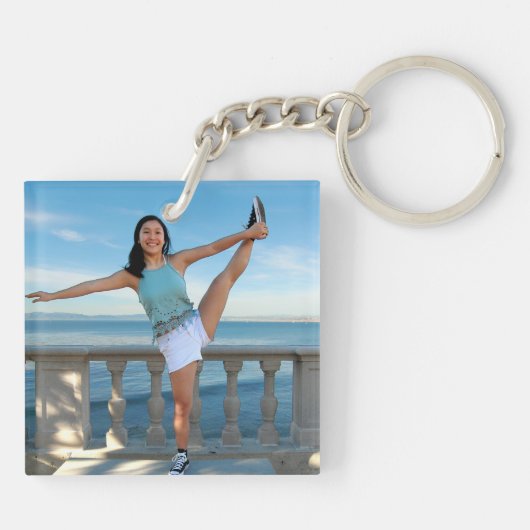 成功した女性ピンクの水色のタイポグラフィ写真 キーホルダー (裏面)