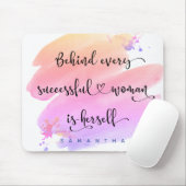 成功した女性ピンクの水色のタイポグラフィ名 マウスパッド (マウス)
