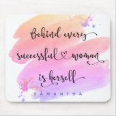 成功した女性ピンクの水色のタイポグラフィ名 マウスパッド (正面)