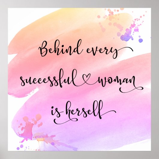 成功した女性引用文スクリプトピンクの水色 ポスター (正面)