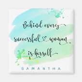 成功した女性引用文ターコイズ水の色スクリプト マグネット (正面)