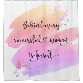 成功した女性引用文ピンクの水グラデーション色はっきりした シャワーカーテン (正面)