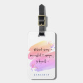 成功した女性引用文ピンクウォーター色タイポグラフィ ラゲッジタグ (正面縦)