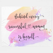 成功した女性引用文ピンクパープルウォーター色 フリースブランケット (正面(横))