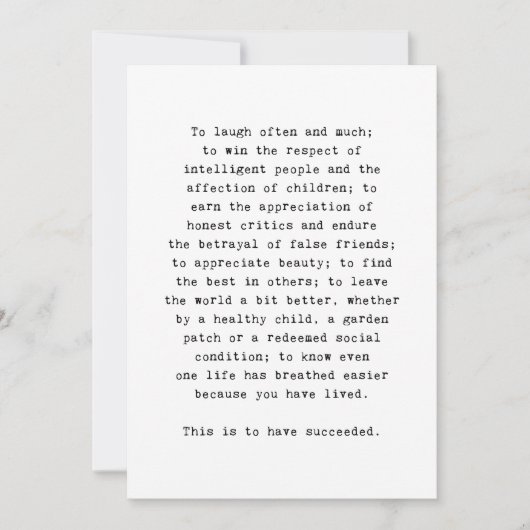 成功に感動的関するEmerson引用文 サンキューカード (正面)