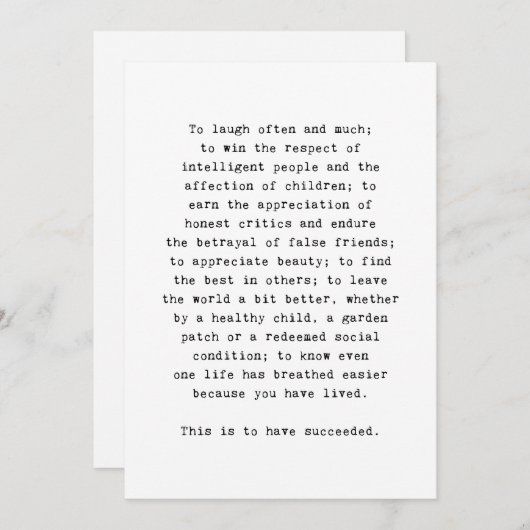 成功に感動的関するEmerson引用文 サンキューカード (正面/裏面)