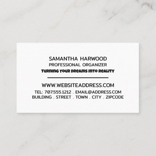 成功のための計画デザイン、プロフェッショナル主催者 名刺 (裏面)