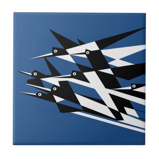 成功のアールデコの幾何学的な鳥に上昇して下さい タイル (正面)