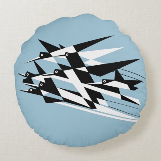 成功のアールデコの幾何学的な鳥に上昇して下さい ラウンドクッション (裏面)