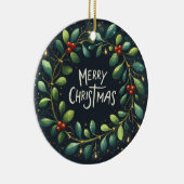 成功のクリスマスの松の果てに手を伸ばす セラミックオーナメント (右)