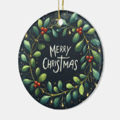 成功のクリスマスの松の果てに手を伸ばす セラミックオーナメント (左)