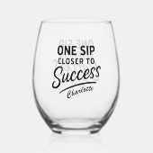 成功やる気を起こさせる引用文黒 ステムなしワイングラス (裏面)