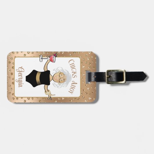 成熟おもしろい茶色の女性マンガクルーズ熱帯 ラゲッジタグ (正面横)