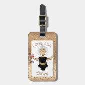 成熟おもしろい茶色の女性マンガクルーズ熱帯 ラゲッジタグ (正面縦)
