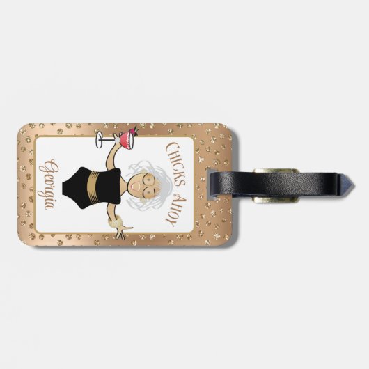 成熟おもしろい茶色の女性マンガクルーズ熱帯 ラゲッジタグ (裏面横)