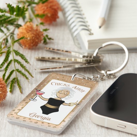 成熟したおもしろい民族女性マンガクルーズ熱帯 キーホルダー (正面右)