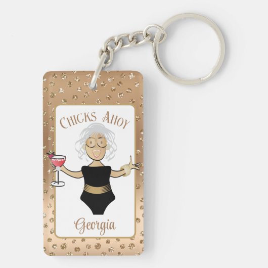 成熟したおもしろい民族女性マンガクルーズ熱帯 キーホルダー (裏面)