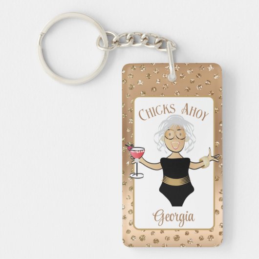 成熟したおもしろい民族女性マンガクルーズ熱帯 キーホルダー (正面)