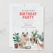 成猫が植える、ワイン誕生日招待状 招待状 (正面)