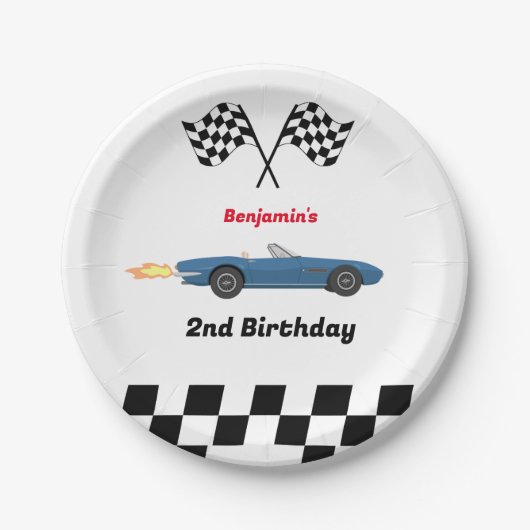 成長する二人の高速レースカーボーイ男の子2歳の誕生日 ペーパープレート (正面)