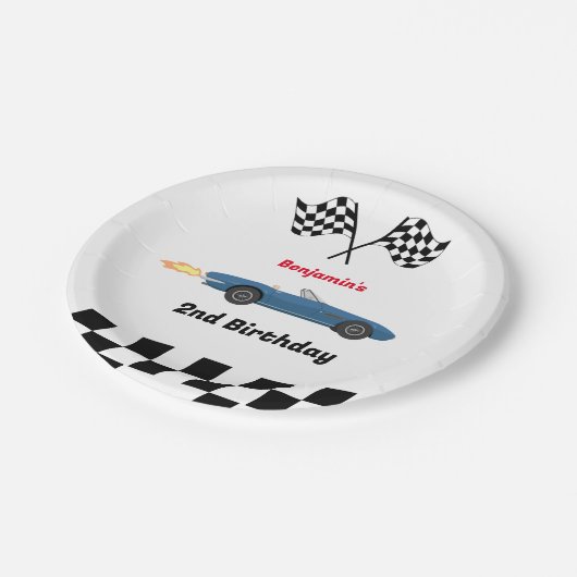 成長する二人の高速レースカーボーイ男の子2歳の誕生日 ペーパープレート (アングル)