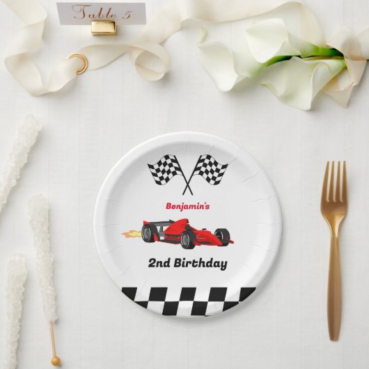 成長する二人の高速レースカーボーイ男の子2歳の誕生日 ペーパープレート (ウェディング)