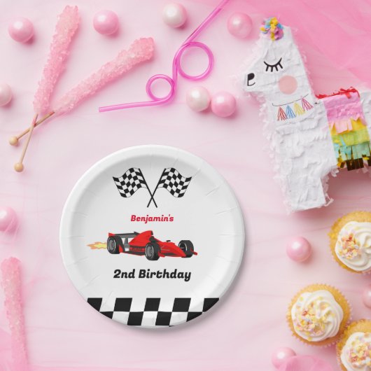 成長する二人の高速レースカーボーイ男の子2歳の誕生日 ペーパープレート (パーティー)