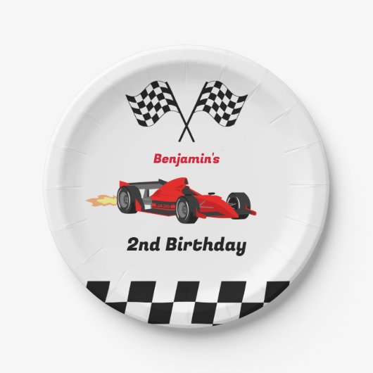 成長する二人の高速レースカーボーイ男の子2歳の誕生日 ペーパープレート (正面)