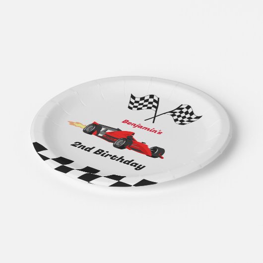 成長する二人の高速レースカーボーイ男の子2歳の誕生日 ペーパープレート (アングル)