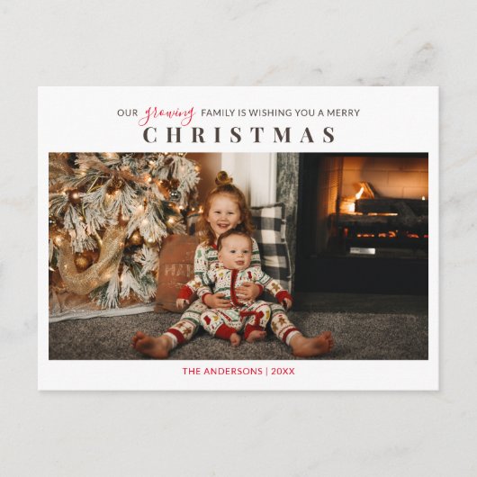 成長する家族の子供たち写真メリークリスマス ポストカード (正面)