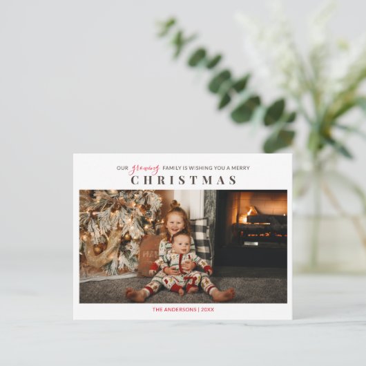 成長する家族の子供たち写真メリークリスマス ポストカード (スタンド正面)