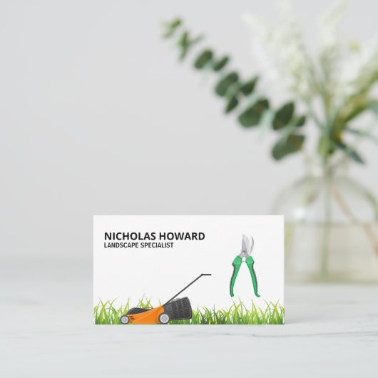 成長する草 |芝刈り機 |園芸用シアーズ 名刺 (スタンド正面)