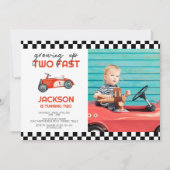 成長する2つのファーストレースカー2nd誕生日パーティー 招待状 (正面)