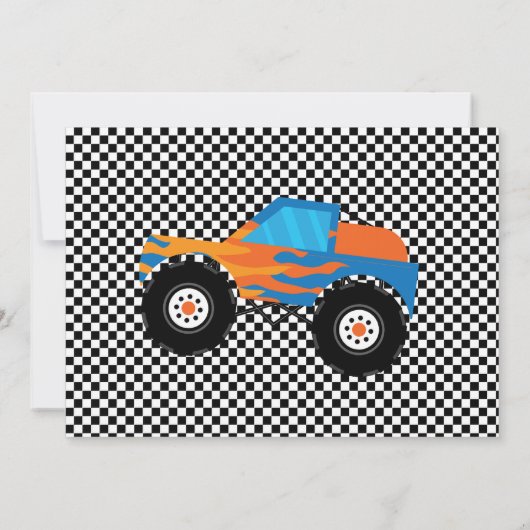 成長する2つの高速モンスタートラックの写真誕生日 招待状 (裏面)