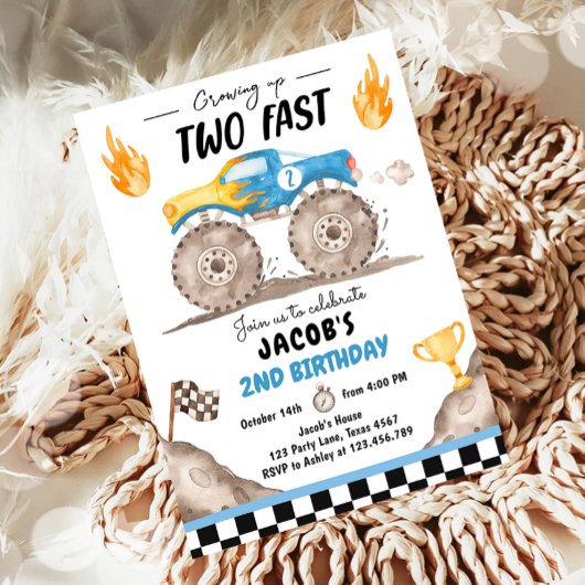 成長する2つの高速モンスタートラックボーイ誕生日 招待状