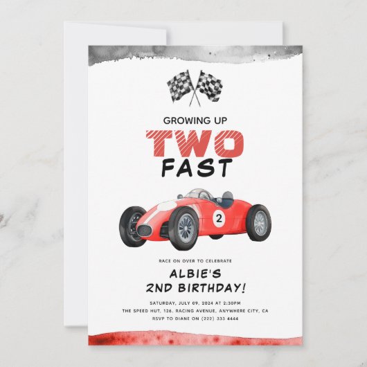 成長する2つの高速リトルレーサー2番目の誕生日 招待状 (正面)