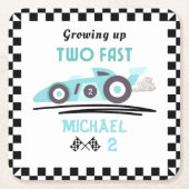 成長する2つの高速レースカーブルーボーイ2歳の誕生日 スクエアペーパーコースター (正面)