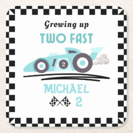 成長する2つの高速レースカーブルーボーイ2歳の誕生日 スクエアペーパーコースター