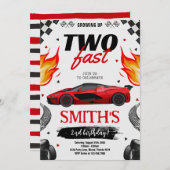 成長する2つの高速レースカーボーイ誕生日 招待状 (正面/裏面)