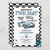 成長する2つの高速ヴィンテージレースカー2nd誕生日 招待状 (正面/裏面)